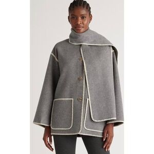 NWT MARC NEW YORK ANDREW MARC Heather Grey Ivory Trim‎ Capelet Poncho Coat M